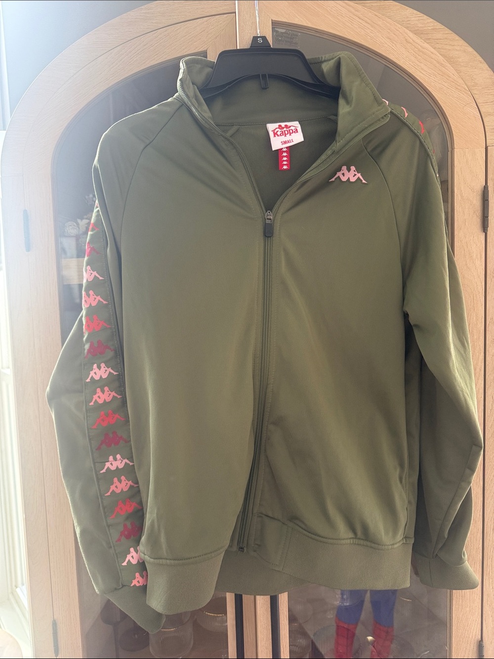 Kappa Olive Green woman’s small Track Jacket with Pink Logo Trim